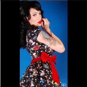 Deadly Dames Vixen by Micheline Pitt Mermaid Pirate Tattoo Dress Red Bow Medium
